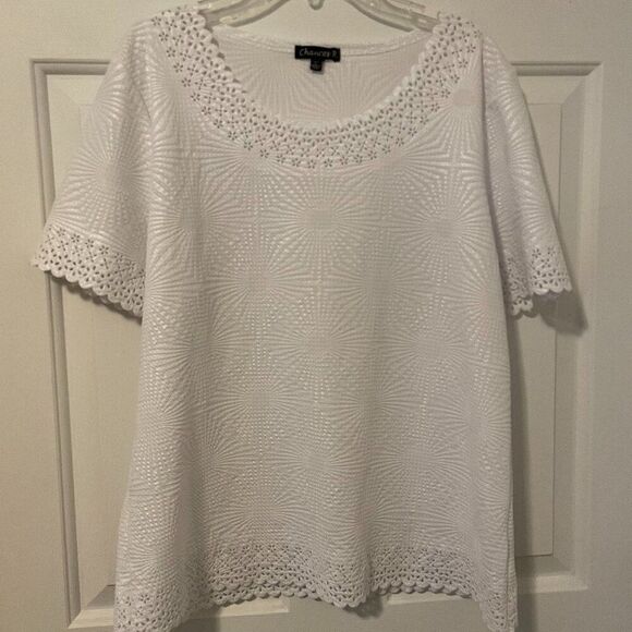 Chances R White Boho Embossed Lace Womens Top Size L - Picture 1 of 7